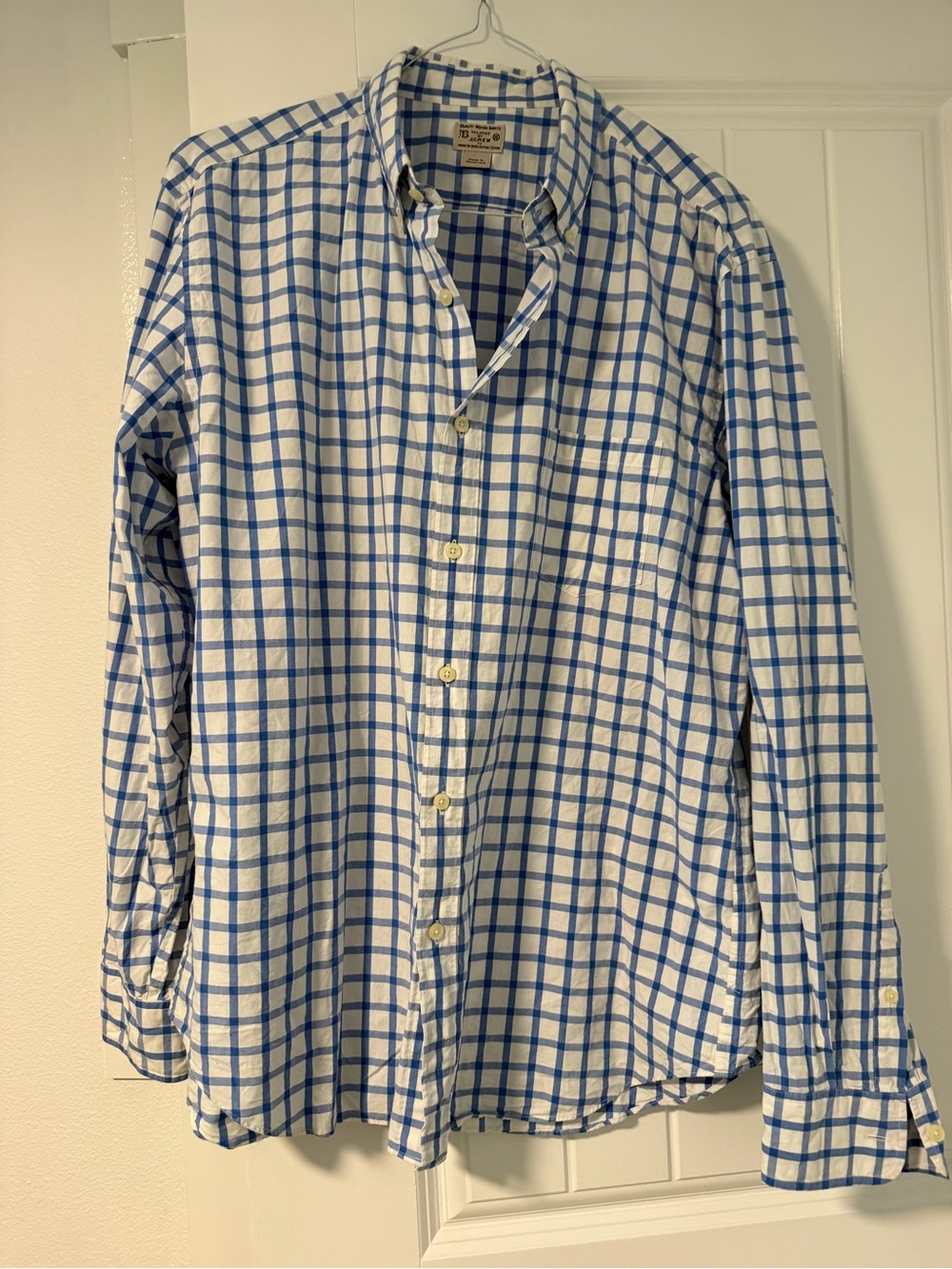 J. Crew White and Blue Windowpane Button-Down Shirt
